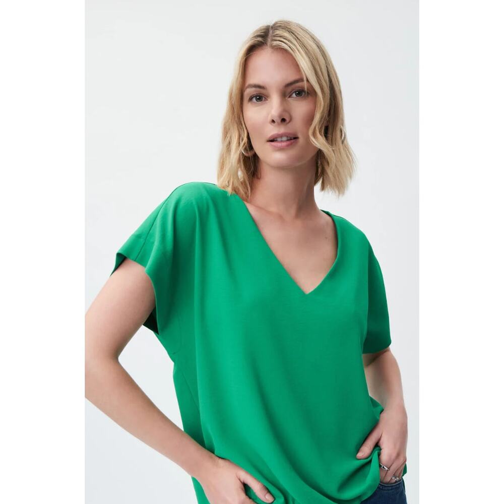 Womens Kelly Green Joseph Ribkoff Foliage V-Neck Top sz 10 EUC